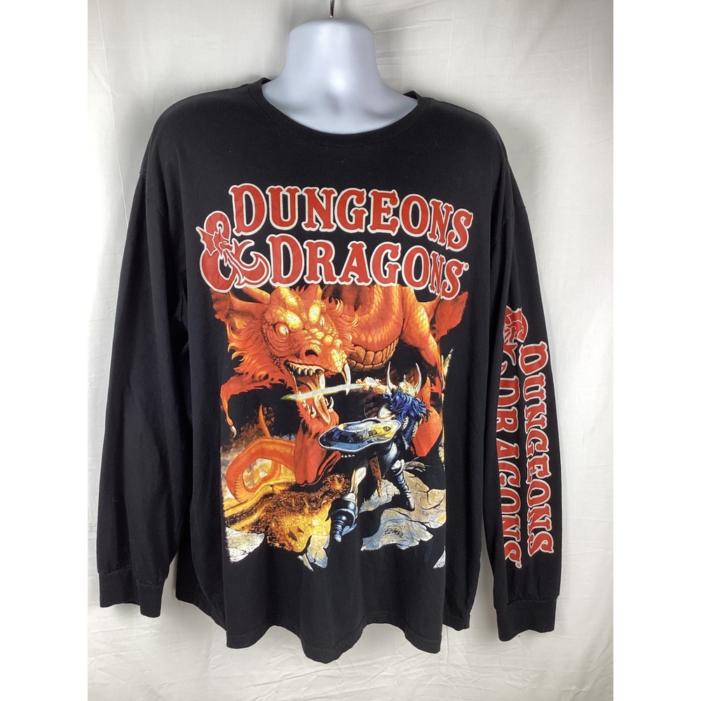 Dungeons & Dragons Graphic Tee Mens 3XL Black Long Sleeve Dragon Warrior Shirt